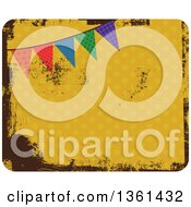 Grungy Yellow Polka Dot Design With A Colroful Party Bunting Flag