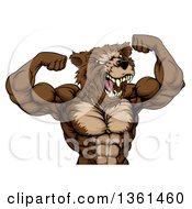 Angry Buff Muscular Grizzly Bear Man Flexing His Muscles From The Waist Up