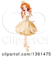 Poster, Art Print Of Pretty Red Haired Caucasian Princess Posing In A Short Golden Dress