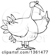 Poster, Art Print Of Cartoon Black And White Angry Chubby Thanksgiving Turkey Bird Holding Up A Middle Finger