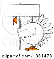 Poster, Art Print Of Cartoon Chubby White Thanksgiving Turkey Bird Holding A Blank Sign