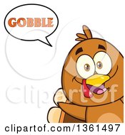 Poster, Art Print Of Cartoon Cute Thanksgiving Turkey Bird Peeking Out From A Corner And Saying Gobble