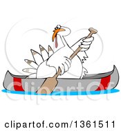 Poster, Art Print Of Cartoon White Thanksgiving Turkey Bird Canoeing