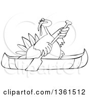 Poster, Art Print Of Cartoon Black And White Thanksgiving Turkey Bird Canoeing