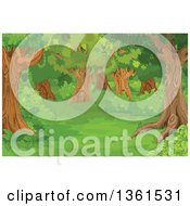 Poster, Art Print Of Background Of A Forest Glade With Trees And Shrubs