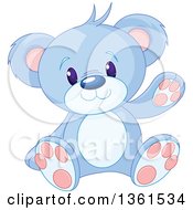 Poster, Art Print Of Cute Blue Teddy Bear Sitting And Waving