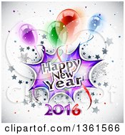 Poster, Art Print Of Happy New Year 2016 Burst With Snowflakes Stars And Party Balloons Over Shading
