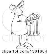 Poster, Art Print Of Cartoon Black And White Moose Taking Out The Garbage
