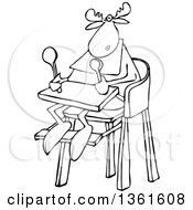 Poster, Art Print Of Cartoon Black And White Baby Moose Sitting In A High Chair