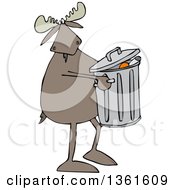 Cartoon Moose Taking Out The Garbage