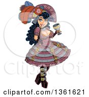 Sexy Steampunk Pirate Woman Holding A Wine Goblet And Wearing A Plumed Hat