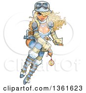 Clipart Of A Sexy Blond Steampunk Woman Clad In Winter Themed Apparel And Holding A Pocket Watch Royalty Free Vector Illustration by Clip Art Mascots