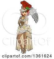 Clipart Of A Sexy Red Haired Steampunk Society Woman Posing With A Parasol Royalty Free Vector Illustration by Clip Art Mascots #COLLC1361624-0189