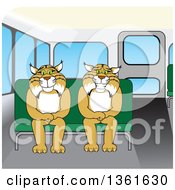 Poster, Art Print Of Bobcat School Mascot Characters Sitting On A Bus Seat Symbolizing Safety