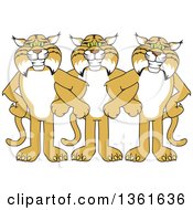 Bobcat School Mascot Characters Standing With Linked Arms Symbolizing Loyalty