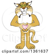 Poster, Art Print Of Bobcat School Mascot Character Holding A Heart Symbolizing Compassion