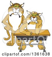 Compassionate Bobcat School Mascot Character Standing By A Worried Student