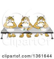 Poster, Art Print Of Bobcat School Mascot Characters Eating Together Symbolizing Respect
