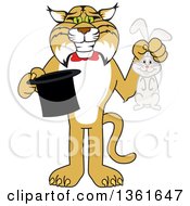 Bobcat School Mascot Character Holding A Rabbit And A Magic Hat Symbolizing Being Resourceful