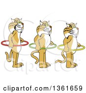 Poster, Art Print Of Bobcat School Mascot Characters Holding Hoops And Standing In Line Symbolizing Respect Of Personal Space