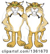 Bobcat School Mascot Characters Standing With The Arms Over Each Others Shoulders Symbolizing Loyalty by Toons4Biz