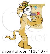 Bobcat School Mascot Character Holding A Map Symbolizing Being Proactive by Mascot Junction