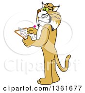 Clipart Of A Bobcat School Mascot Character Completing A To Do List Symbolizing Dependability Royalty Free Vector Illustration by Toons4Biz