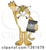 Bobcat School Mascot Character Confessing To Breaking A Tablet Symbolizing Integrity