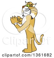 Clipart Of A Bobcat School Mascot Character Checking His Watch For The Time Symbolizing Dependability Royalty Free Vector Illustration
