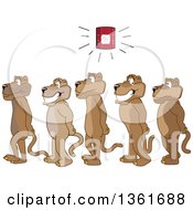Clipart Of Cougar School Mascot Characters In Line During A Fire Drill Symbolizing Safety Royalty Free Vector Illustration