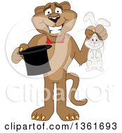 Poster, Art Print Of Cougar School Mascot Character Magician Holding A Rabbit And Hat Symbolizing Being Resourceful