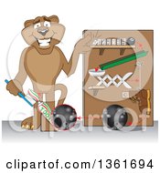 Poster, Art Print Of Cougar School Mascot Character Showing A Toothpaste Dispenser Invention Symbolizing Being Resourceful