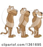 Cougar School Mascot Characters Standing In Line Symbolizing Respect