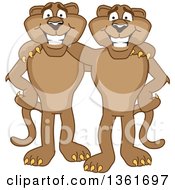 Poster, Art Print Of Cougar School Mascot Characters Standing And Embracing Symbolizing Loyalty