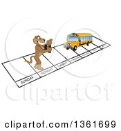 Clipart Of A Cougar School Mascot Character And Bus Over Week Days Symbolizing Being Proactive Royalty Free Vector Illustration
