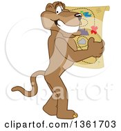 Poster, Art Print Of Cougar School Mascot Character Holding A Map Symbolizing Being Proactive