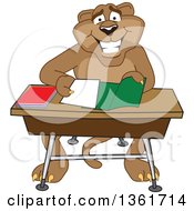 Cougar School Mascot Character Organizing And Doing Homework Symbolizing Organization