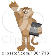 Poster, Art Print Of Cougar School Mascot Character Confessing To Breaking A Tablet Computer Symbolizing Integrity