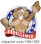 Poster, Art Print Of Cougar School Mascot Character Holding Up A Finger On An Excellence Badge