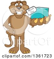 Poster, Art Print Of Cougar School Mascot Character Holding Up A Thank You Gift Symbolizing Gratitude