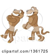 Cougar School Mascot Characters Doing A Trust Fall Exercise Symbolizing Being Dependable by Mascot Junction