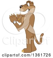 Cougar School Mascot Character Checking His Watch For The Time Symbolizing Being Dependable