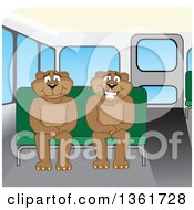 Poster, Art Print Of Cougar School Mascot Characters Sitting On A Bus Bench Symbolizing Safety