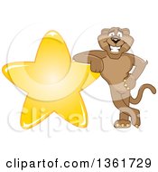 Poster, Art Print Of Cougar School Mascot Character Leaning On A Star Symbolizing Excellence