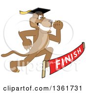 Poster, Art Print Of Cougar School Mascot Character Graduate Running To A Finish Line Symbolizing Determination