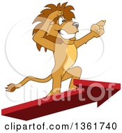 Poster, Art Print Of Lion School Mascot Character Standing On An Arrow And Pointing Symbolizing Leadership