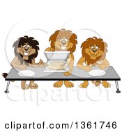 Poster, Art Print Of Lion School Mascot Characters Offering Pizza Symbolizing Gratitude