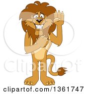 Poster, Art Print Of Lion School Mascot Character Pledging Symbolizing Integrity