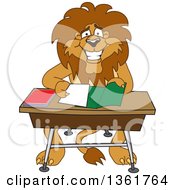 Lion School Mascot Character Organizing And Doing Homework Symbolizing Organization