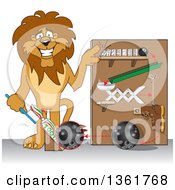 Poster, Art Print Of Lion School Mascot Character Showing A Toothpaste Dispenser Invention Symbolizing Being Resourceful
